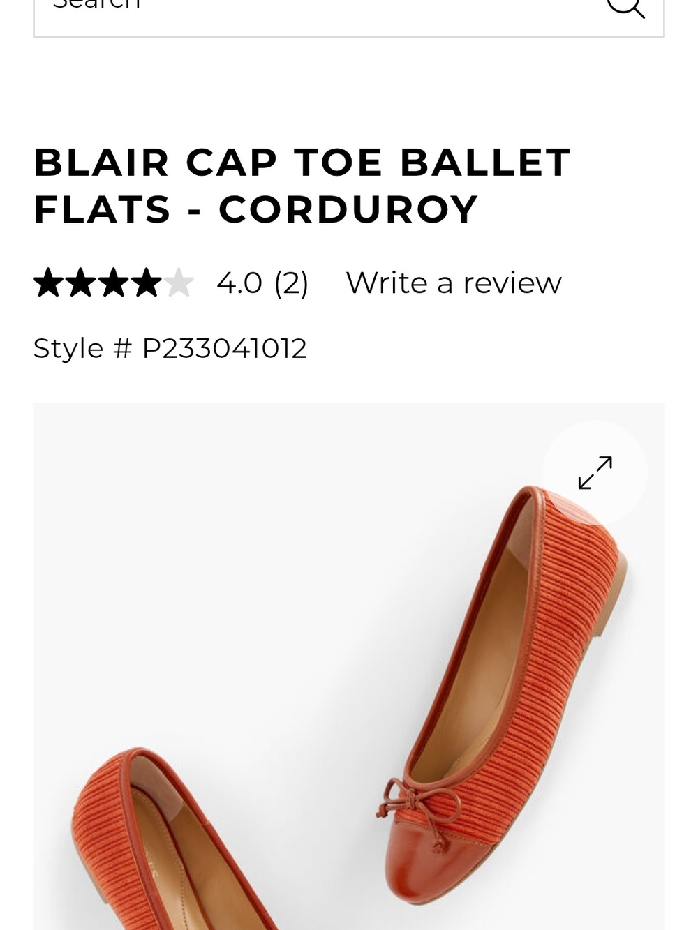 Blair Cap Toe Ballet Flats - Orange Corduroy NWT
